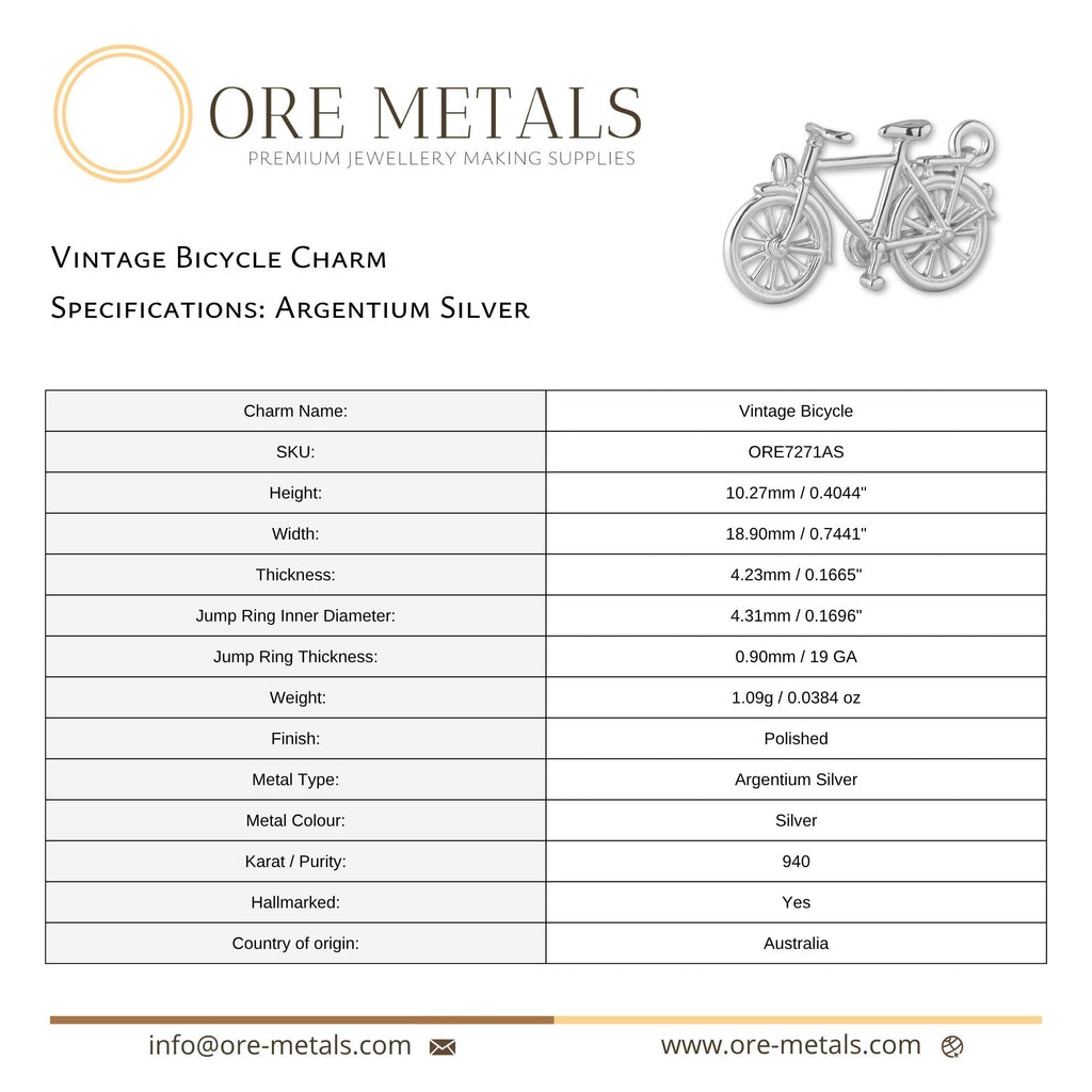940 Argentium Silver - Vintage Bicycle Charm