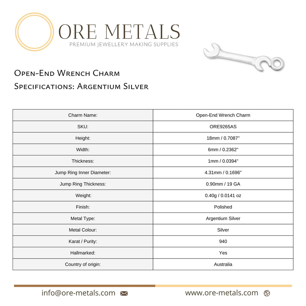 940 Argentium Silver - Open End Wrench Charm