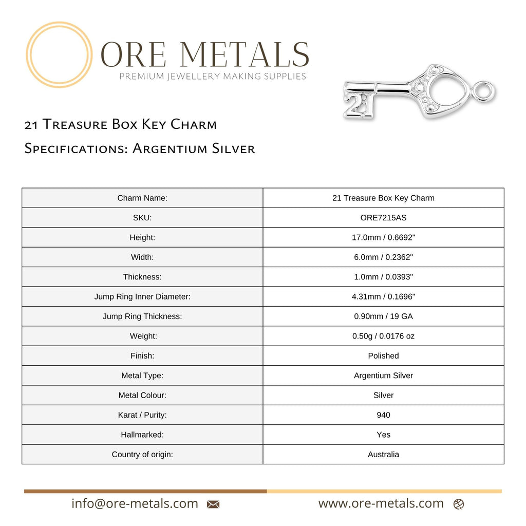 940 Argentium Silver - 21 Treasure Box Key Charm