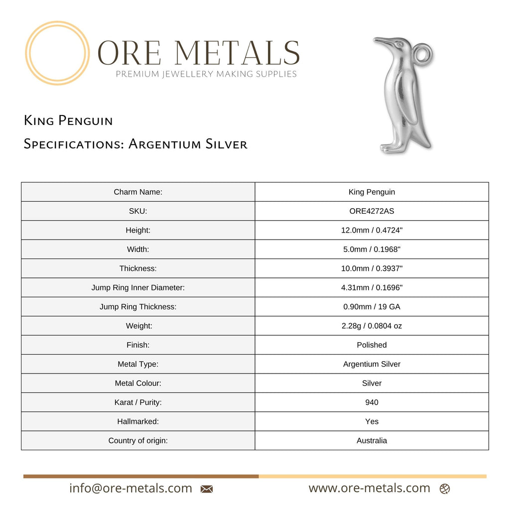 940 Argentium Silver - King Penguin Charm