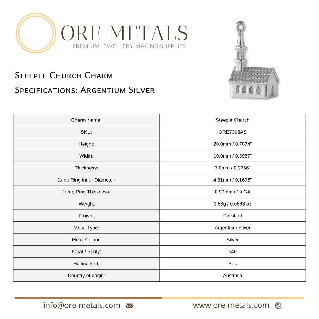 940 Argentium Silver - Steeple Church Charm