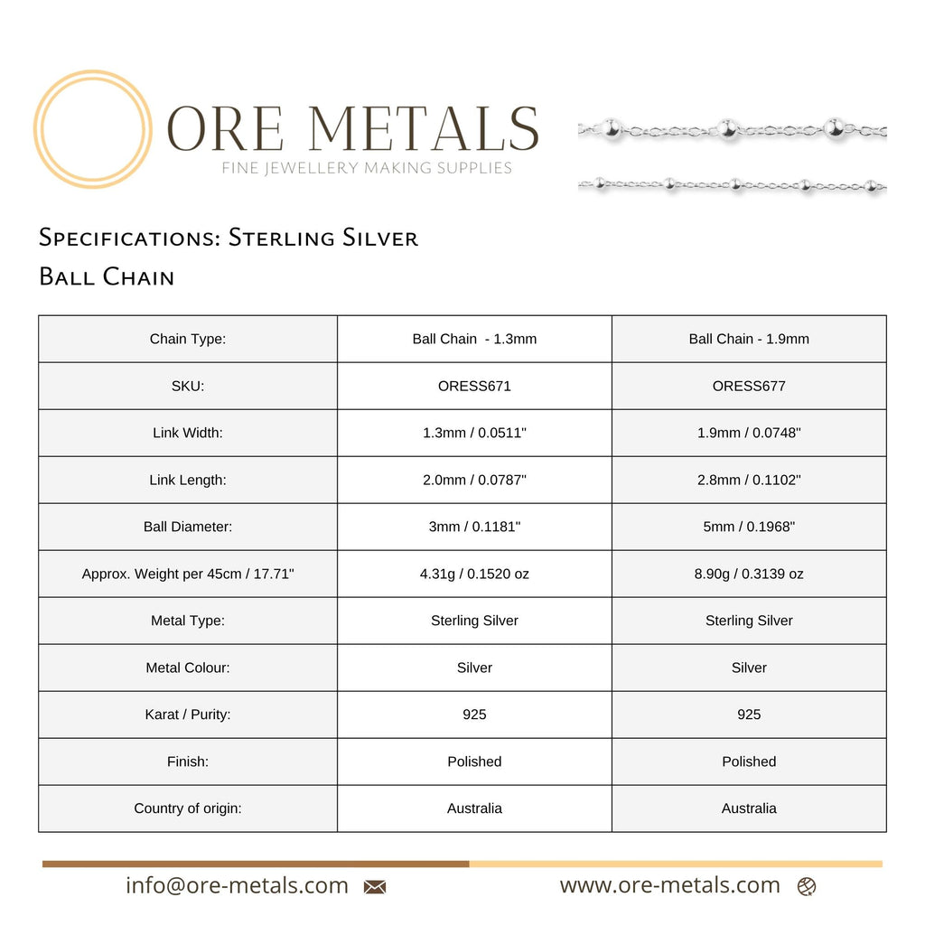 925 Sterling Silver - Ball Chain - Chain Roll
