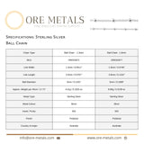 925 Sterling Silver - Ball Chain - Chain Roll