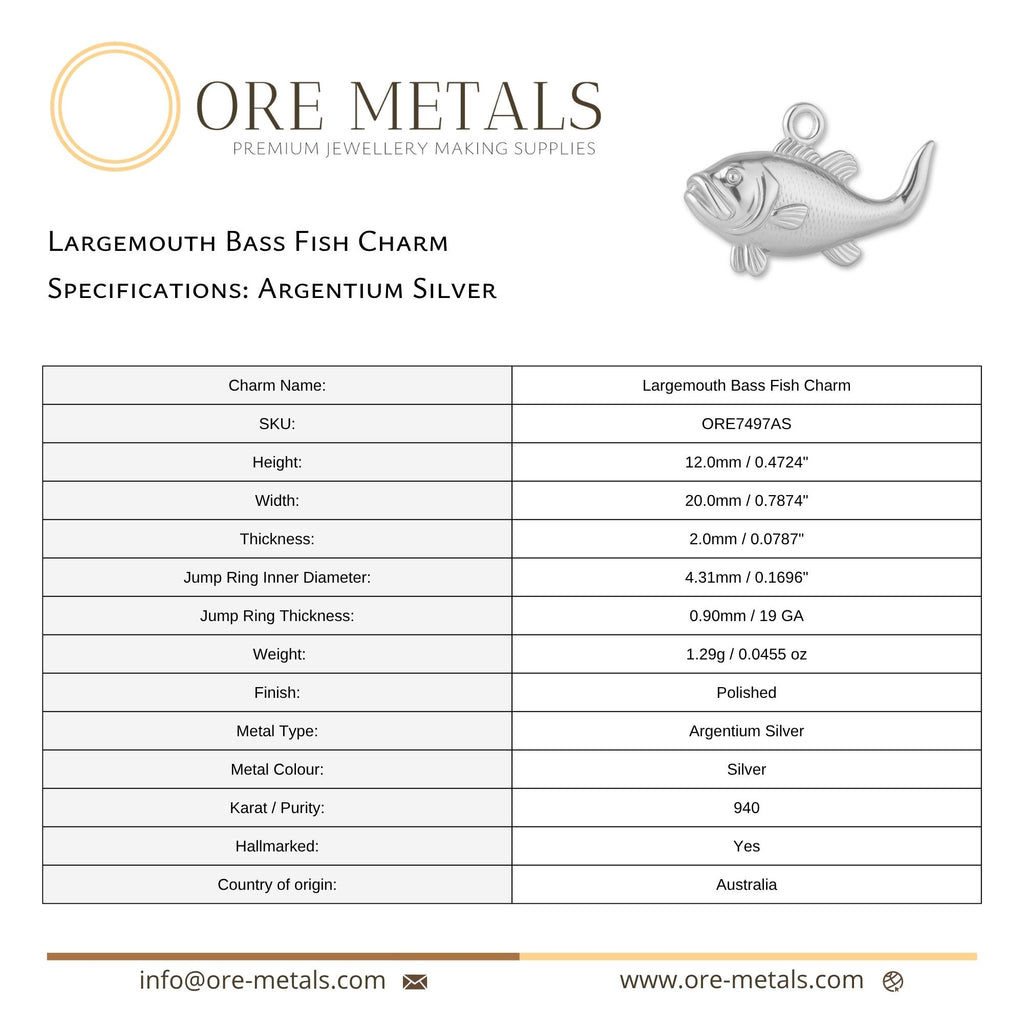940 Argentium Silver - Largemouth Bass Fish Charm