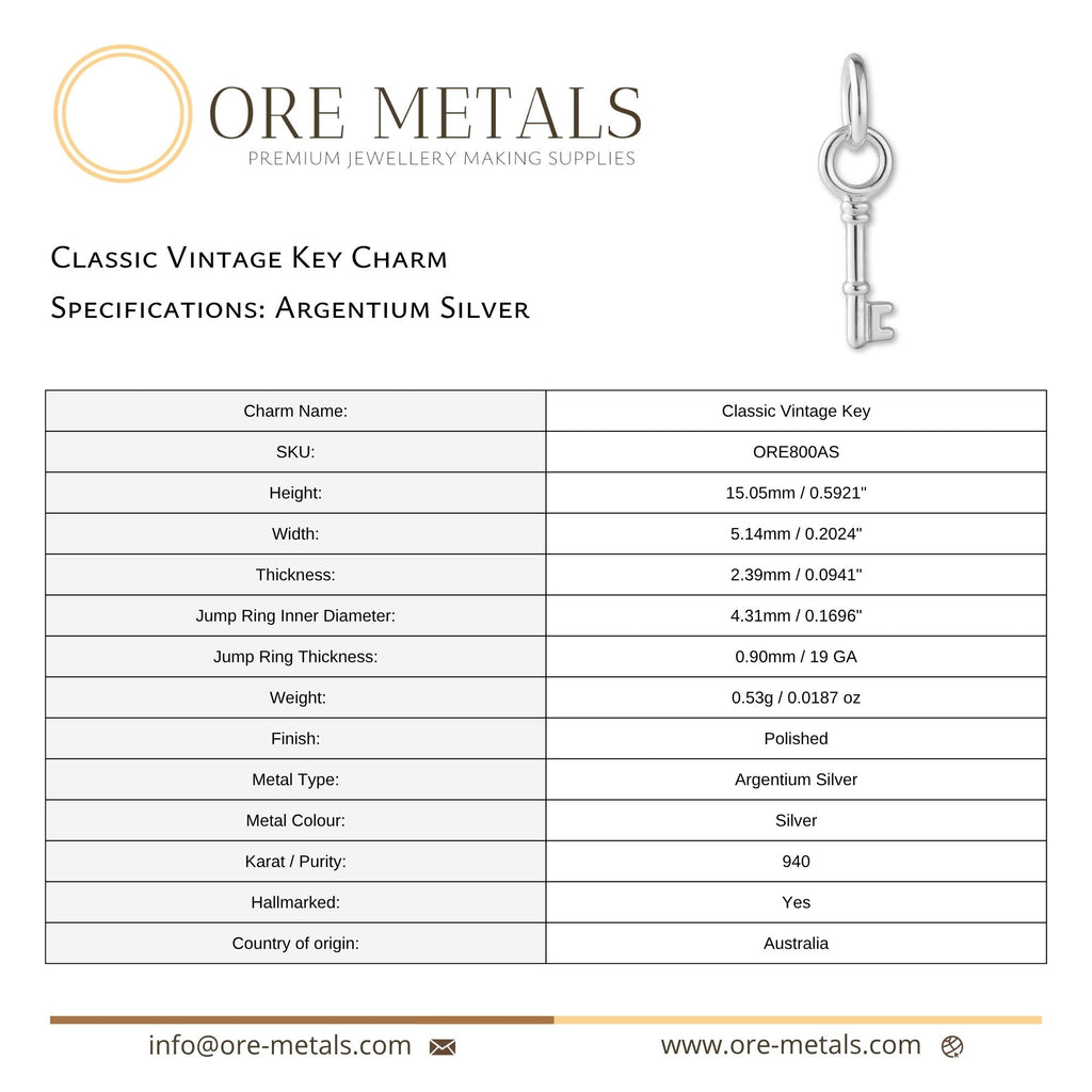940 Argentium Silver - Classic Vintage Key Charm