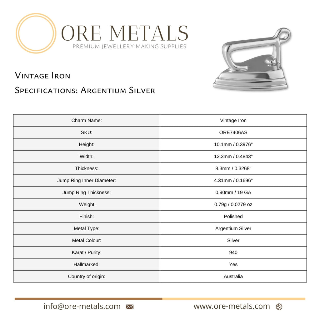 940 Argentium Silver - Vintage Iron Charm