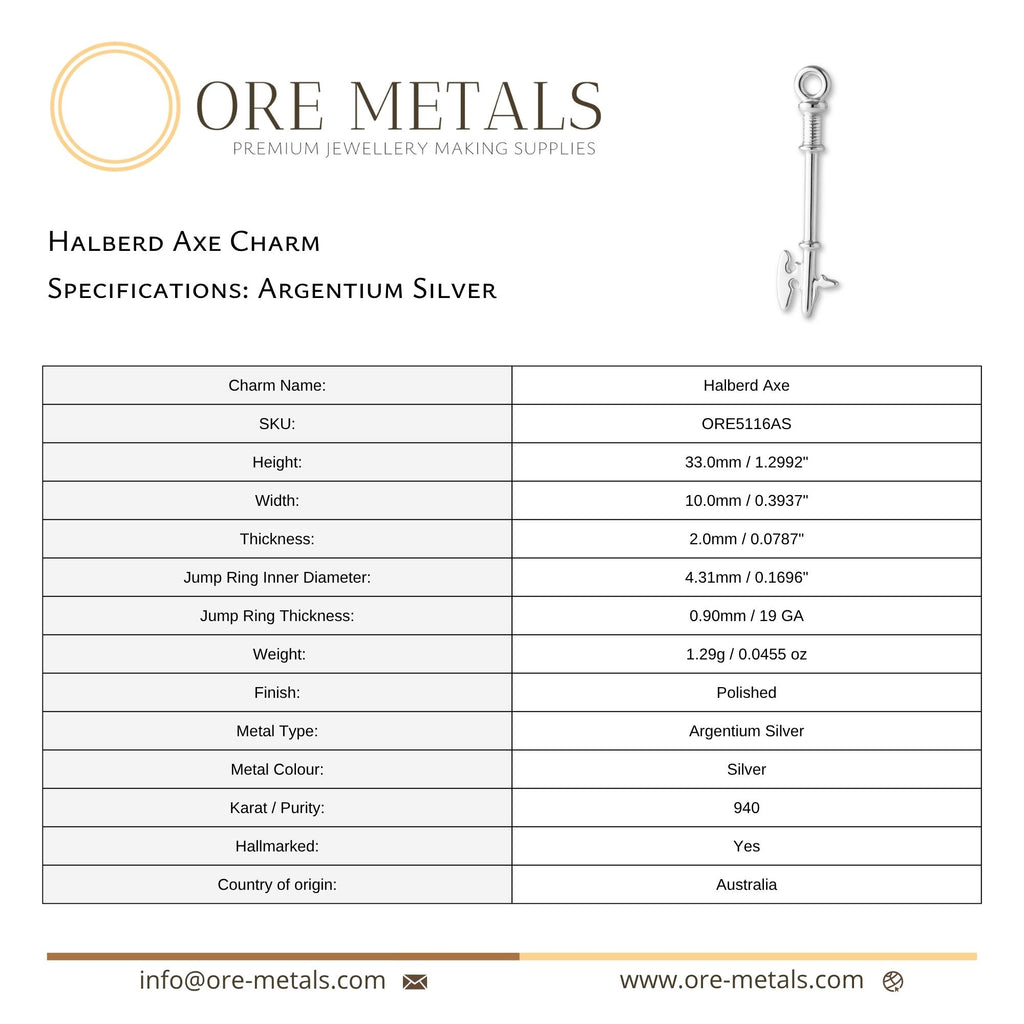 940 Argentium Silver - Halberd Axe Charm