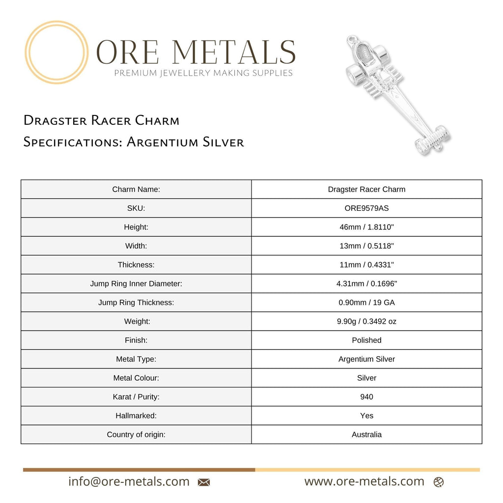 940 Argentium Silver - Dragster Racer Charm