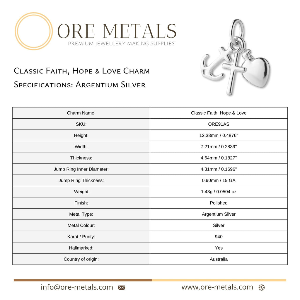 940 Argentium Silver - Classic Faith, Hope & Love Charm