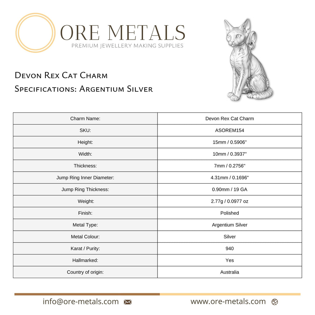 940 Argentium Silver - Devon Rex Cat Charm