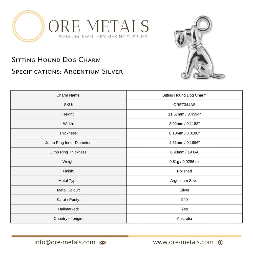 940 Argentium Silver - Sitting Hound Dog Charm