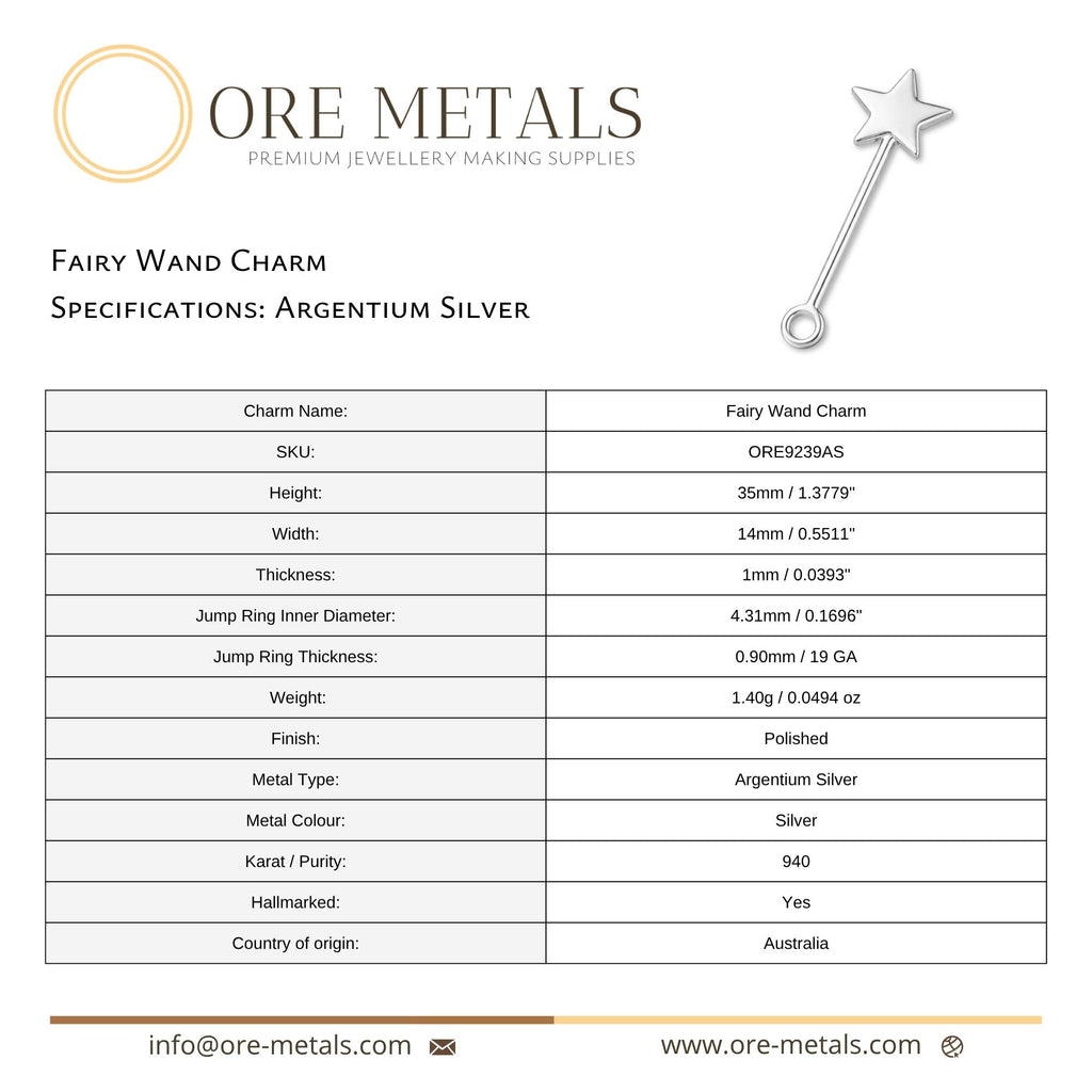 940 Argentium Silver - Fairy Wand Charm