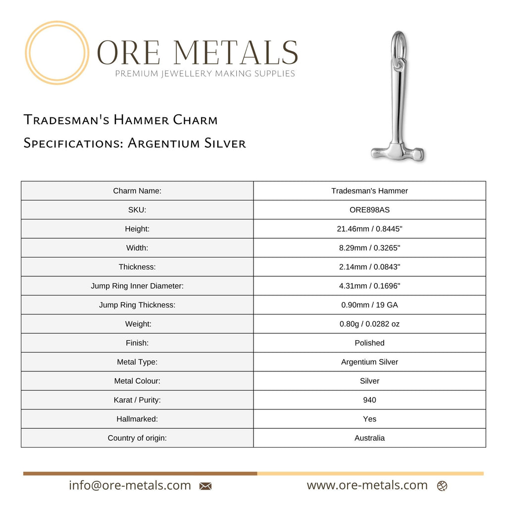 940 Argentium Silver - Tradesman's Hammer Charm
