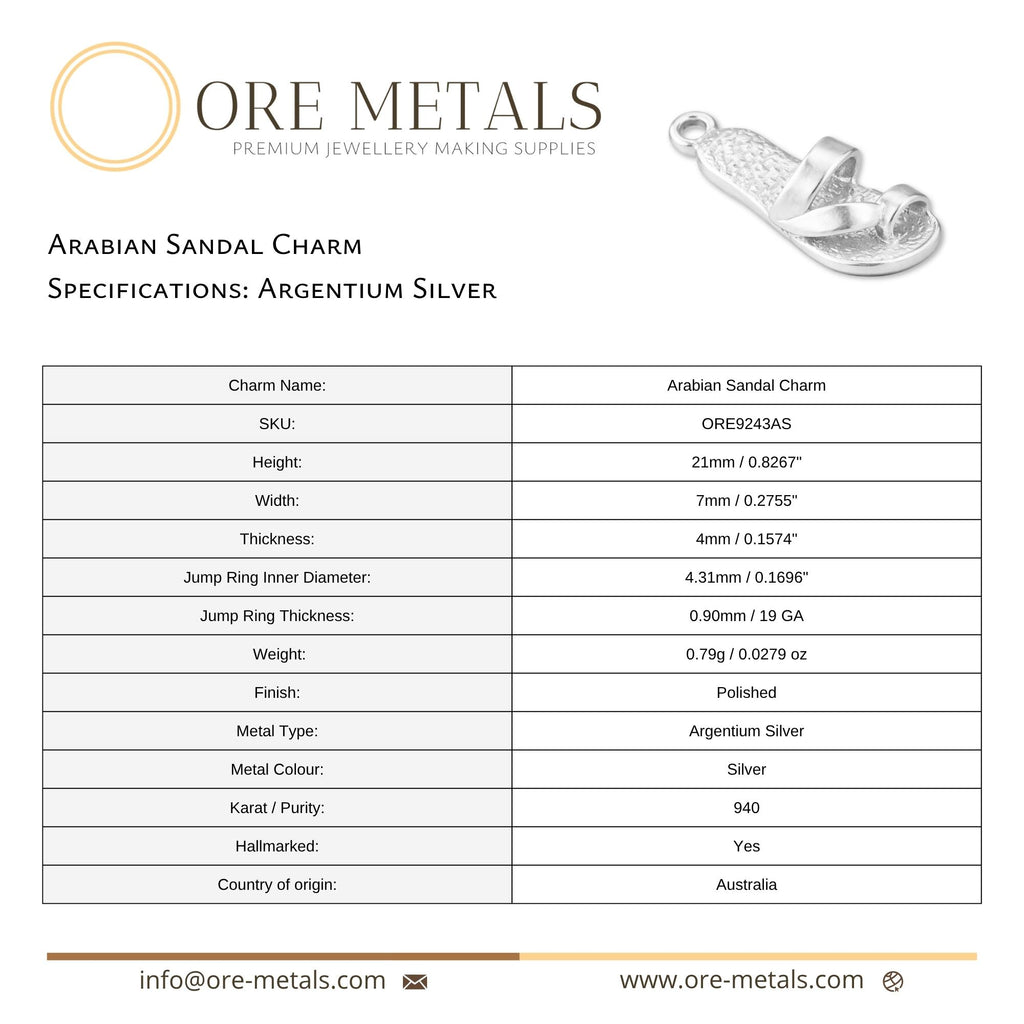 940 Argentium Silver - Arabian Sandal Charm