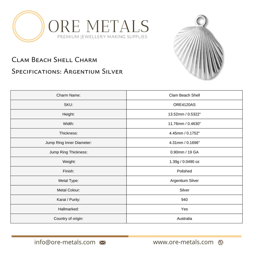 940 Argentium Silver - Clam Beach Shell Charm
