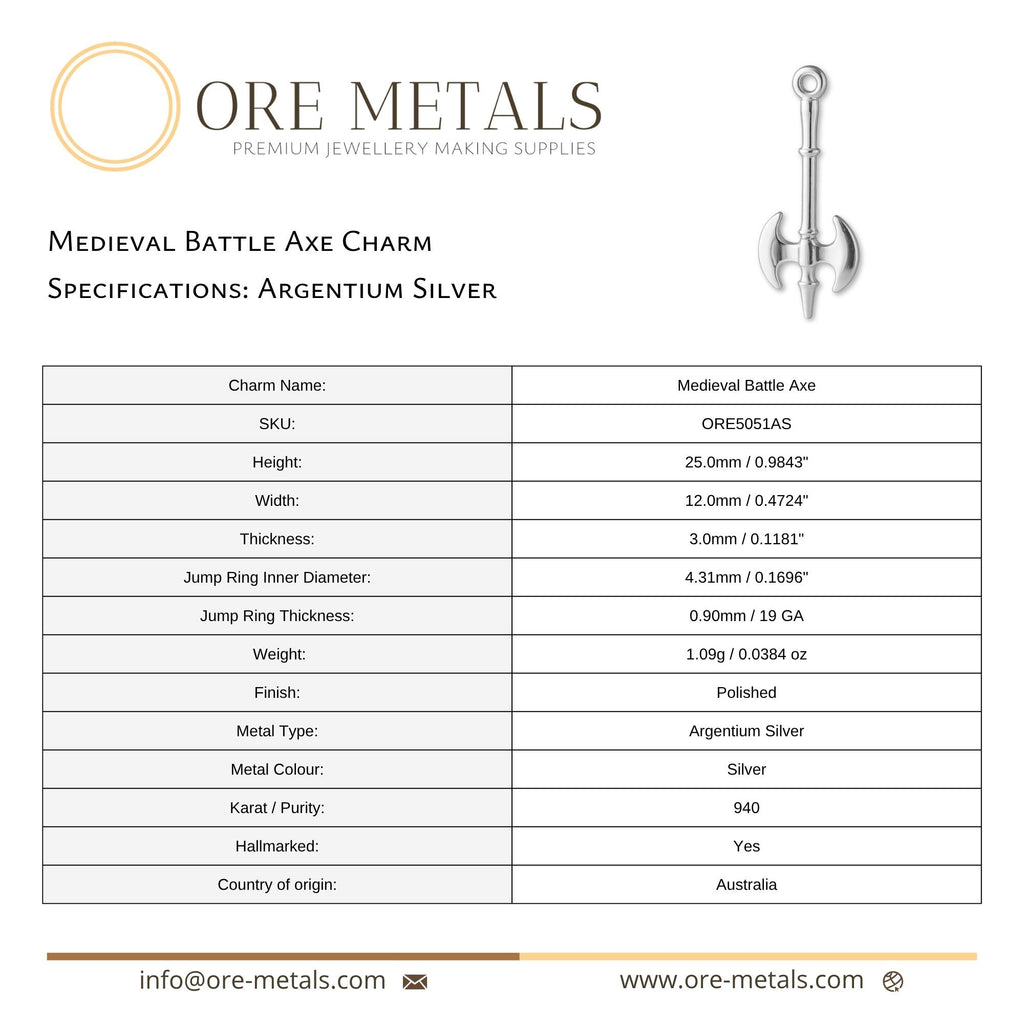 940 Argentium Silver - Medieval Battle Axe Charm
