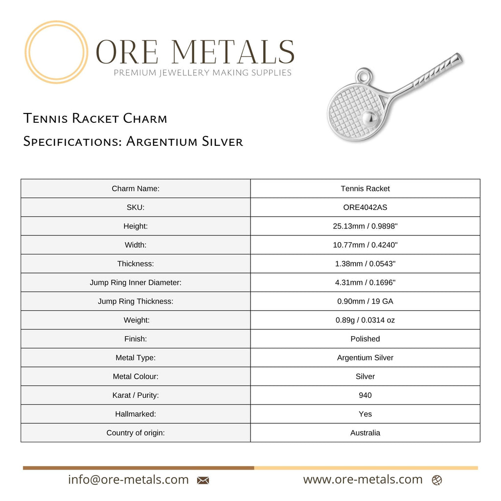 940 Argentium Silver - Tennis Racket Charm