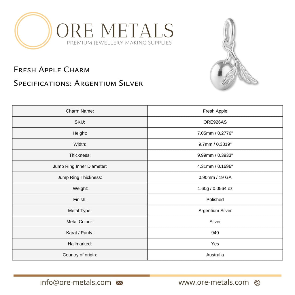 940 Argentium Silver - Fresh Apple Charm