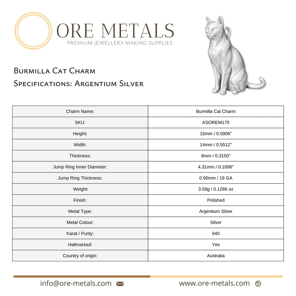 940 Argentium Silver - Burmilla Cat Charm