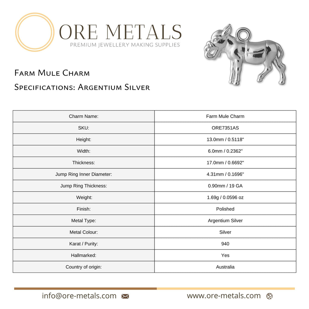940 Argentium Silver - Farm Mule Charm