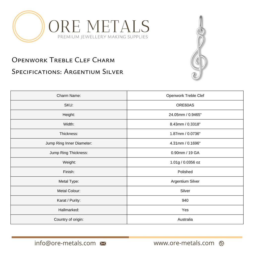 940 Argentium Silver - Openwork Treble Clef Charm