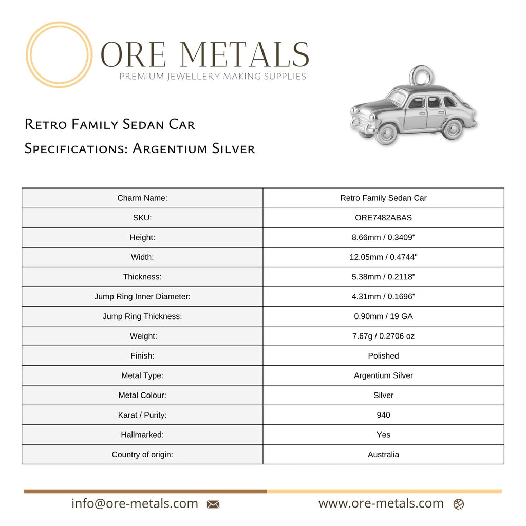 940 Argentium Silver - Retro Family Sedan Car  Charm