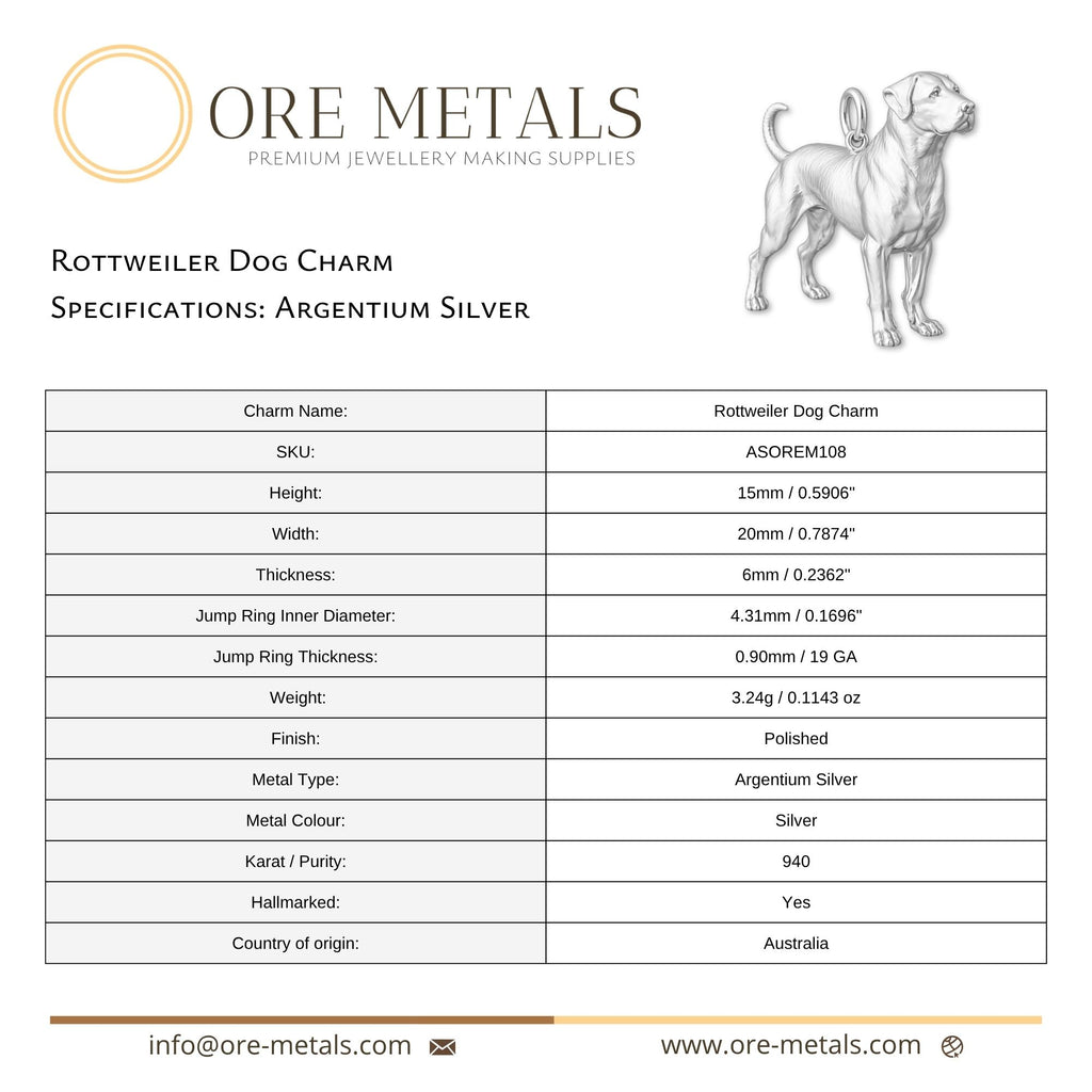 940 Argentium Silver - Rottweiler Dog Charm