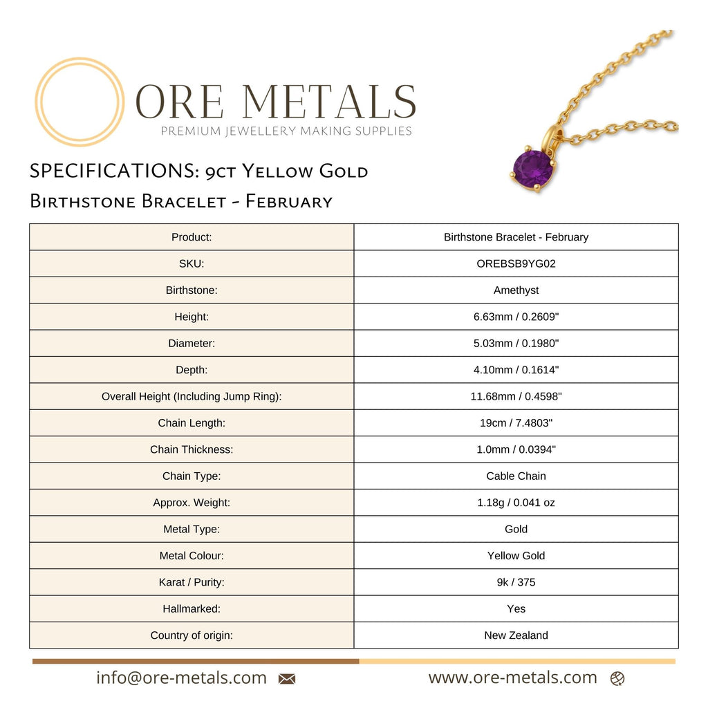 9ct Yellow Gold | Amethyst - February Birthstone Bracelet