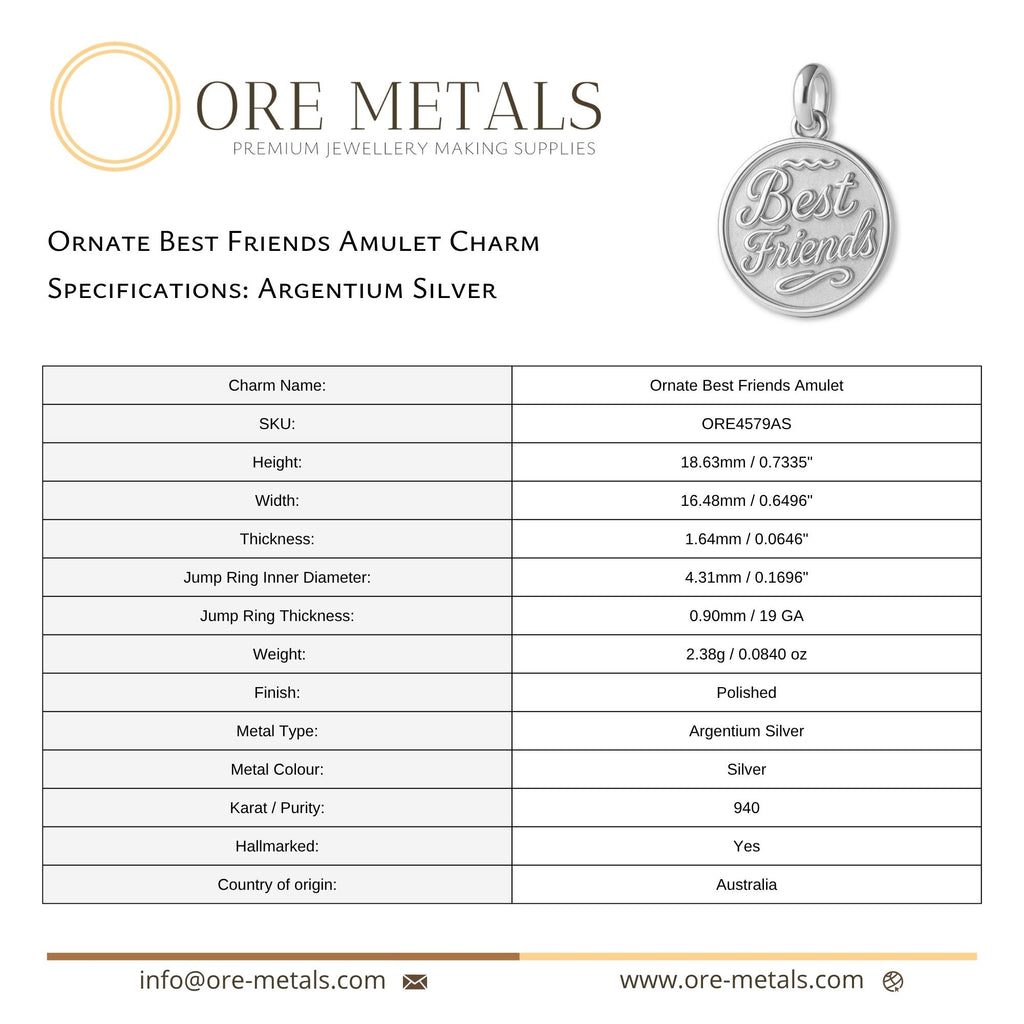 940 Argentium Silver - Ornate Best Friends Amulet Charm
