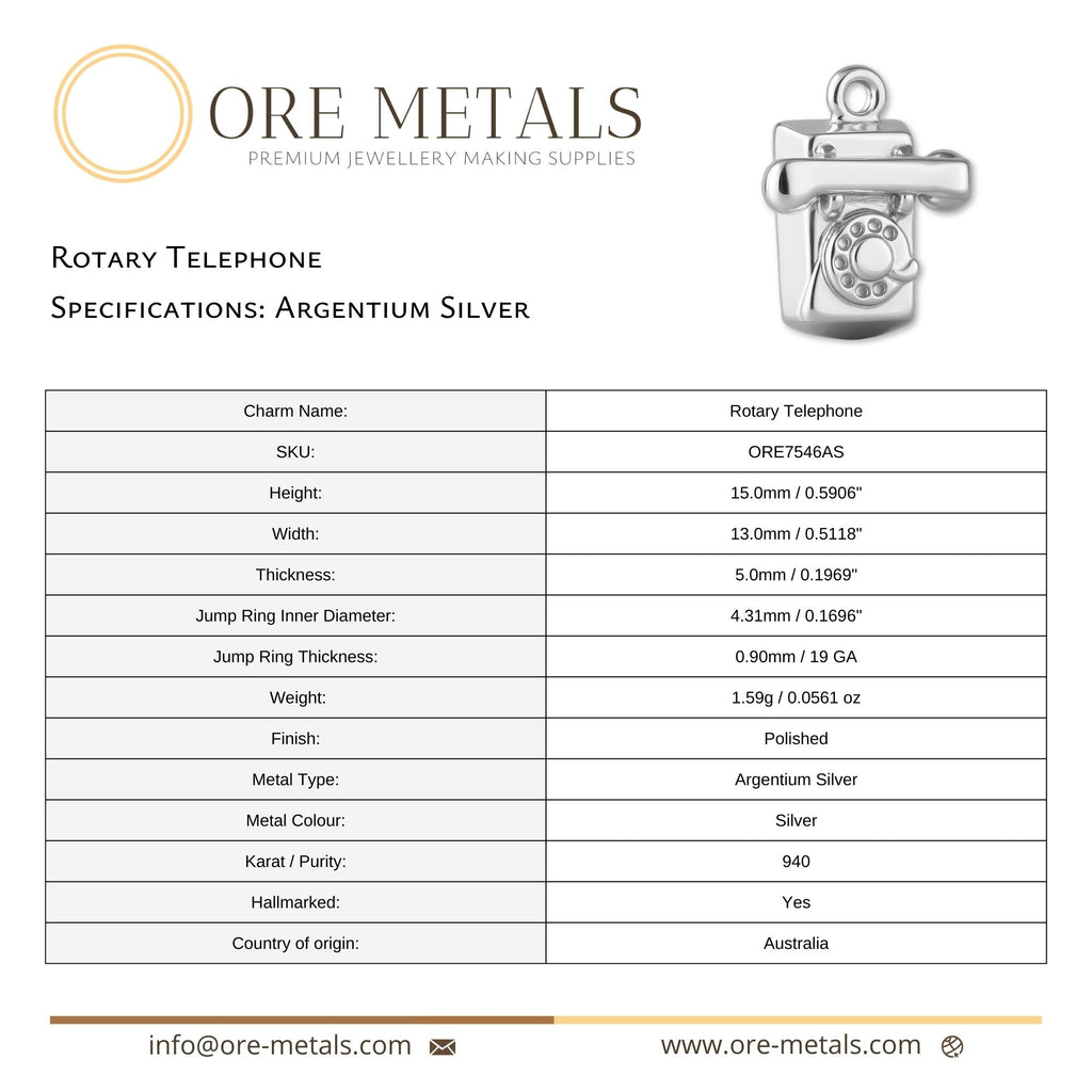 940 Argentium Silver - Rotary Telephone Charm