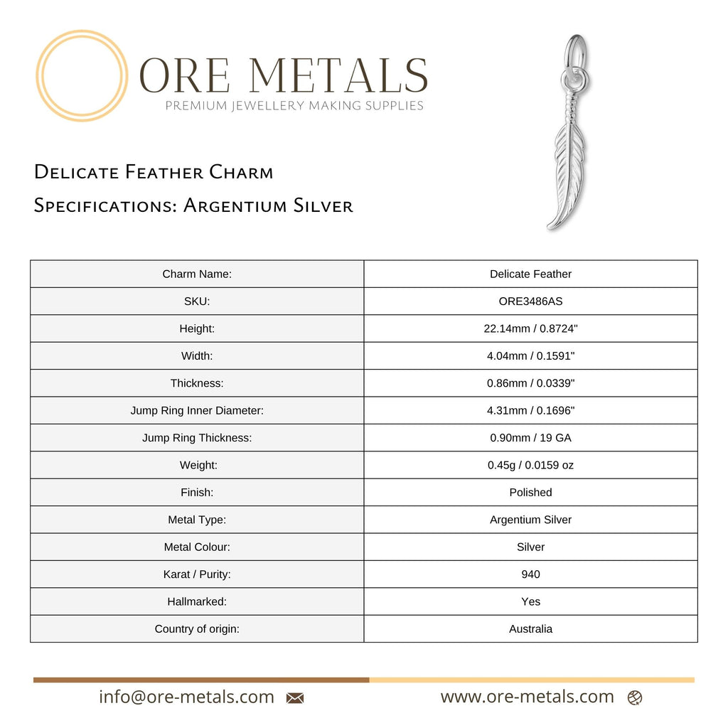 940 Argentium Silver - Delicate Feather Charm