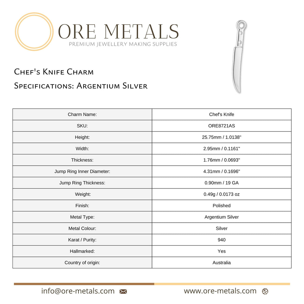 940 Argentium Silver - Chef's Knife Charm