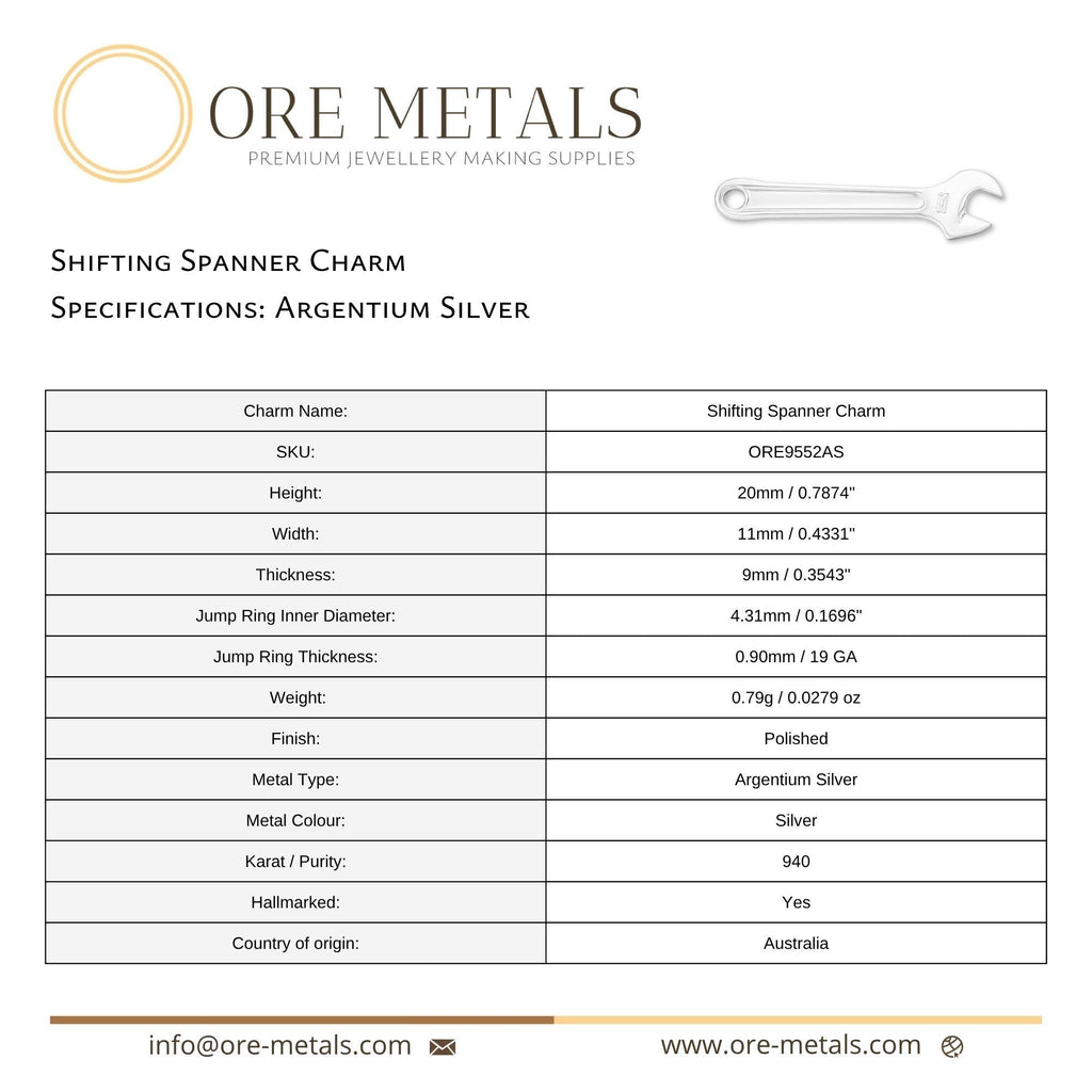 940 Argentium Silver - Shifting Spanner Charm