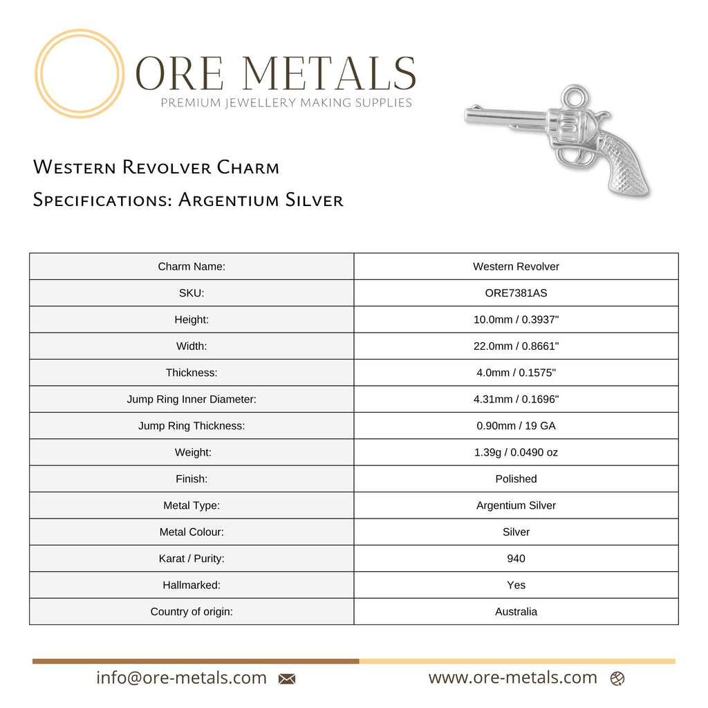 940 Argentium Silver - Western Revolver Charm