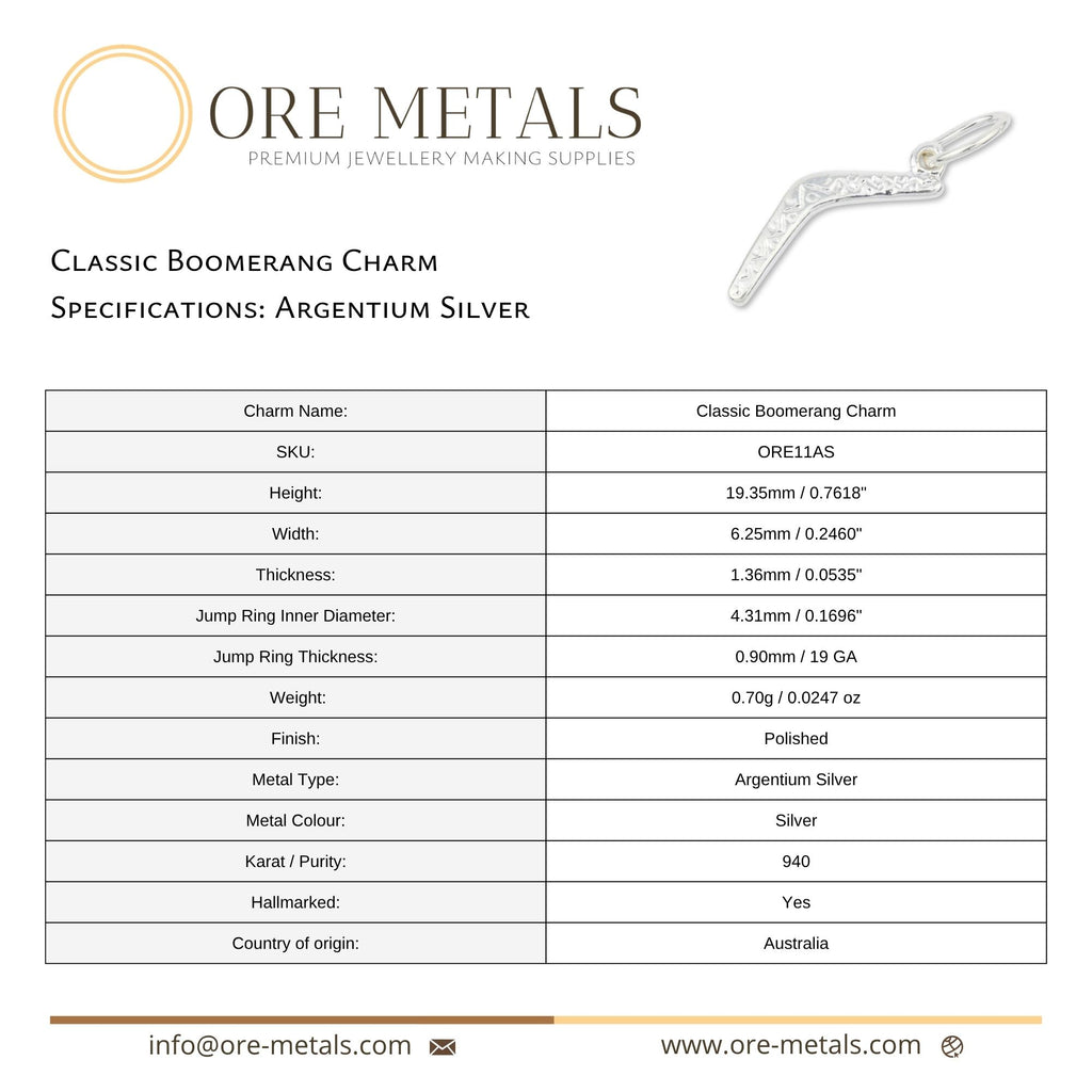 940 Argentium Silver - Classic Boomerang Charm