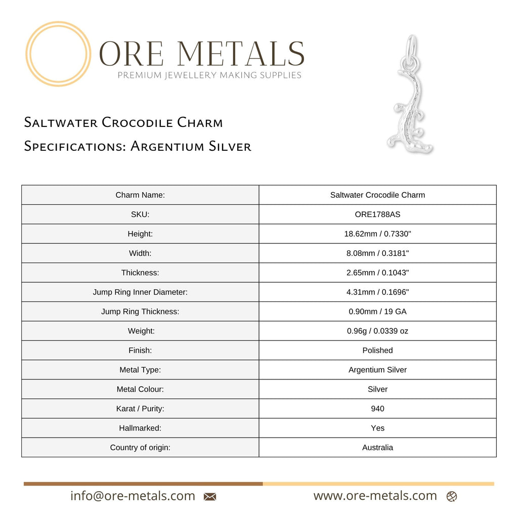 940 Argentium Silver - Saltwater Crocodile Charm