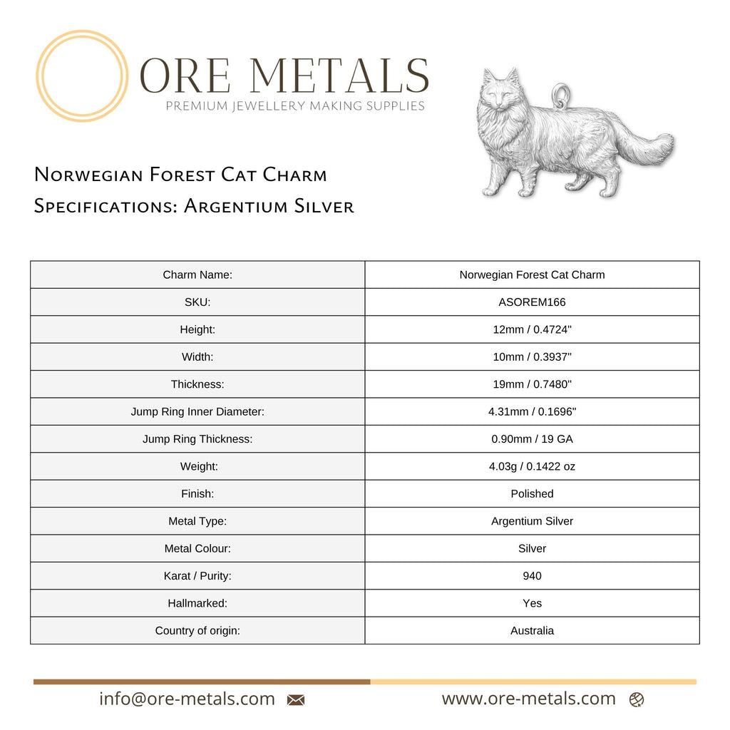 940 Argentium Silver - Norwegian Forest Cat Charm