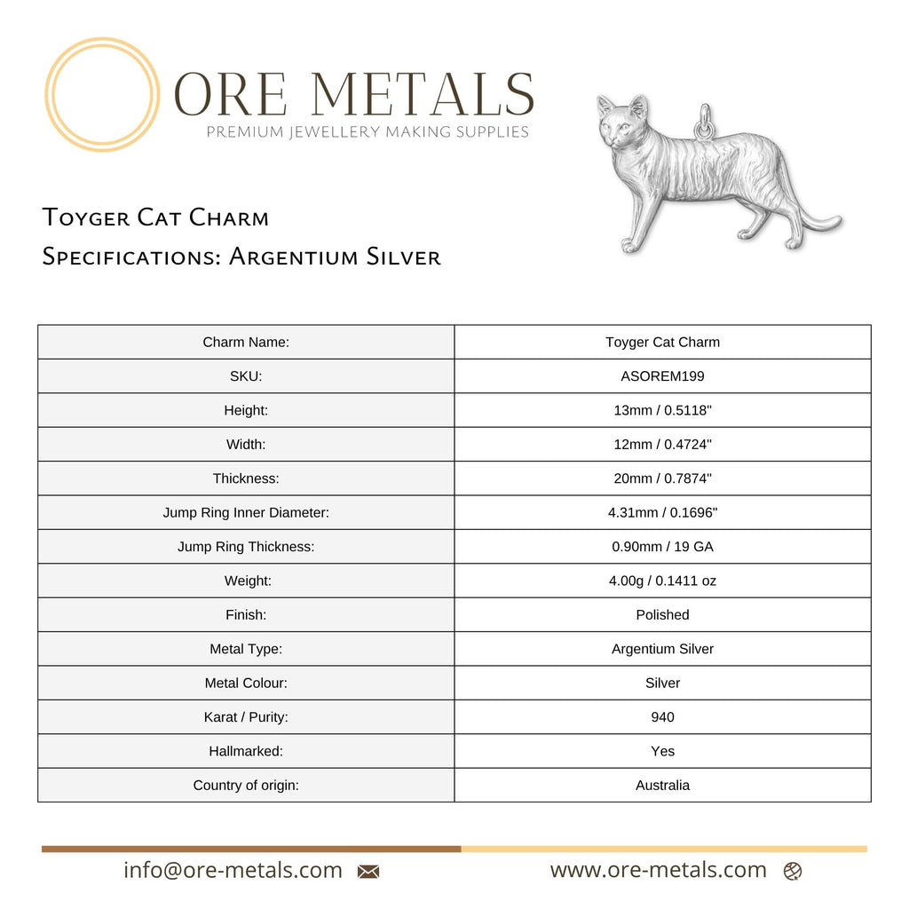 940 Argentium Silver - Toyger Cat Charm
