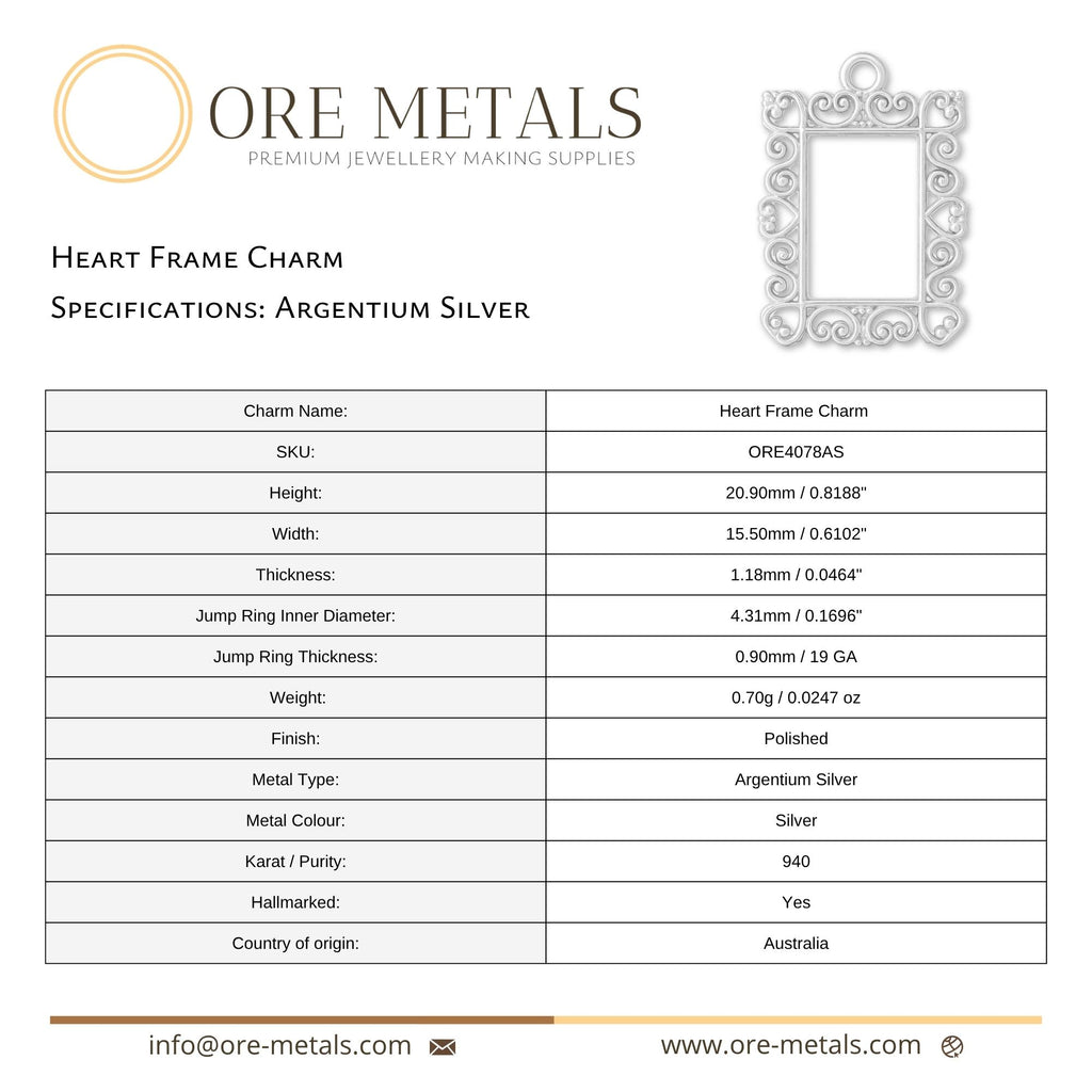 940 Argentium Silver - Heart Frame Charm