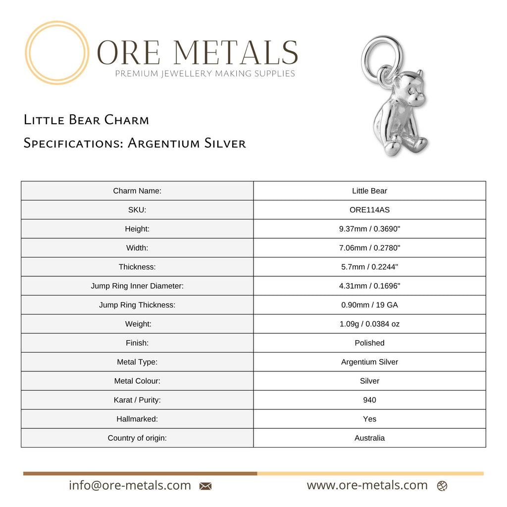 940 Argentium Silver - Little Bear Charm