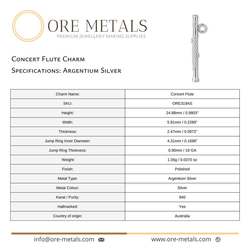 940 Argentium Silver - Concert Flute Charm