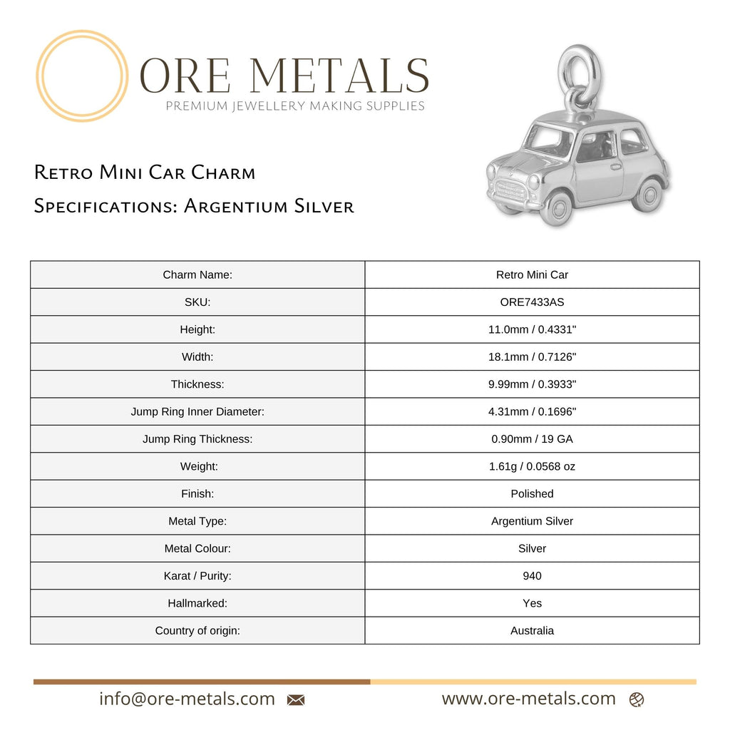 940 Argentium - Silver Retro Mini Car Charm