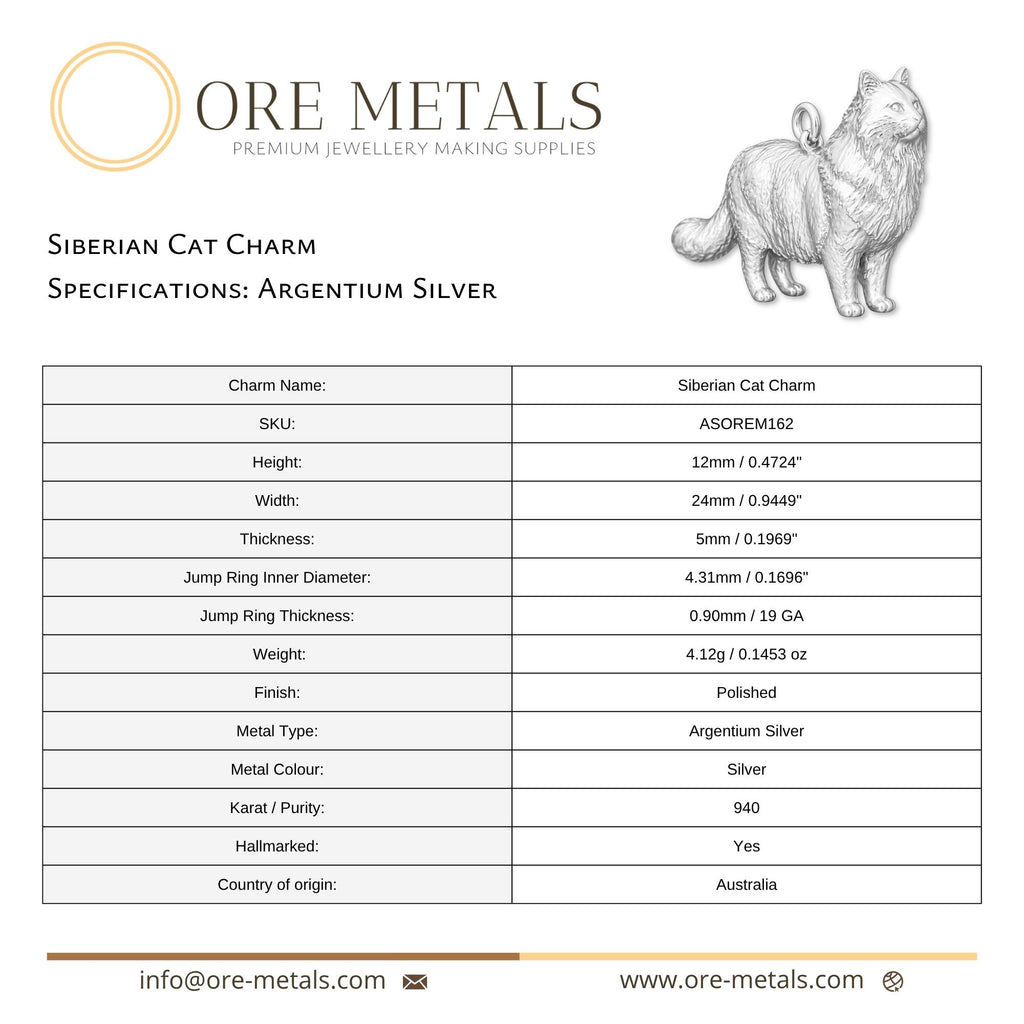 940 Argentium Silver - Siberian Cat Charm