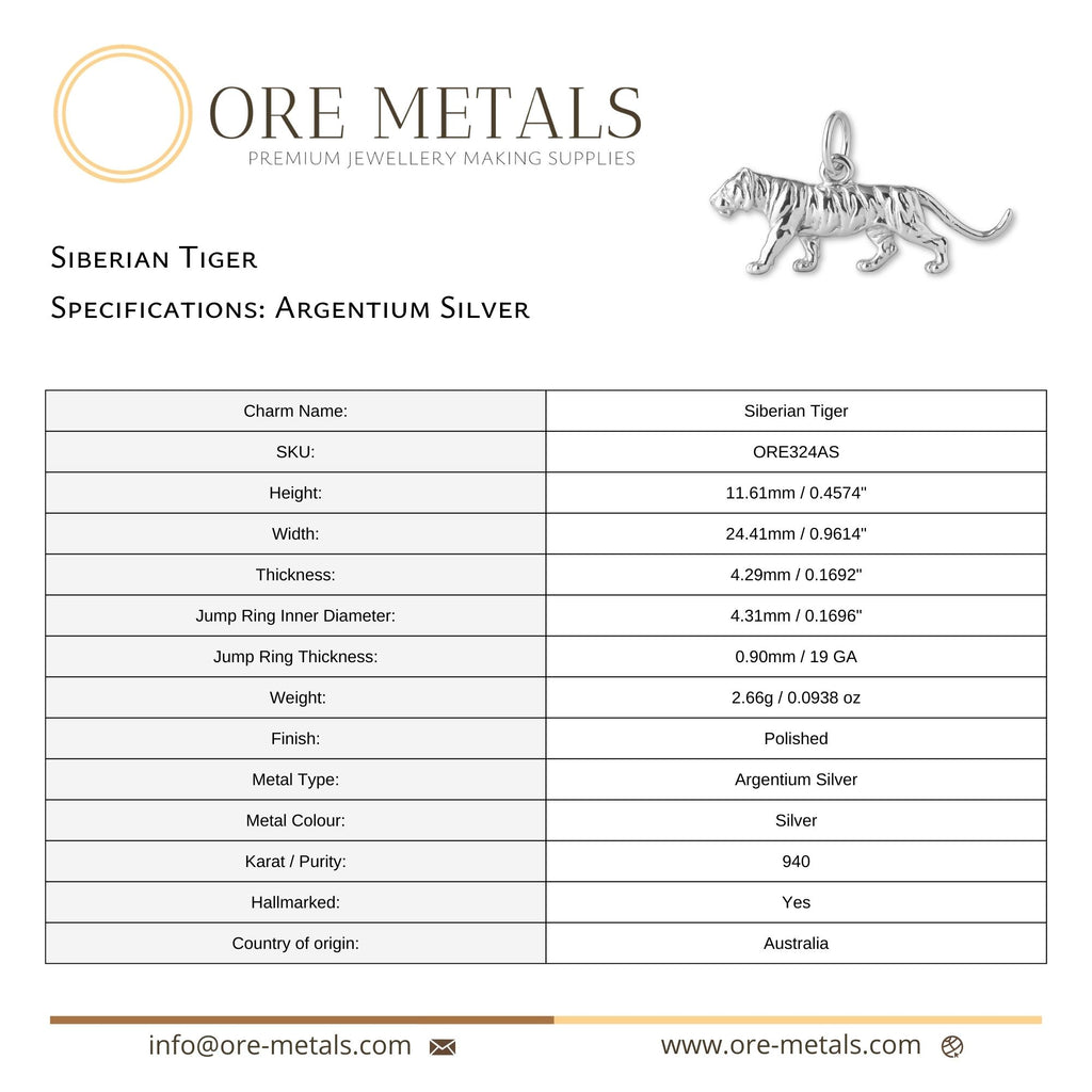 940 Argentium Silver - Siberian Tiger Charm