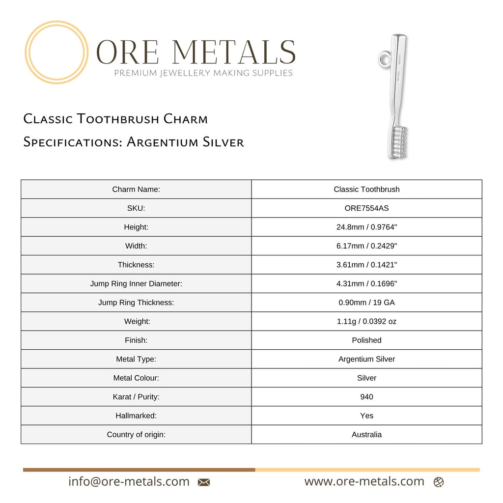 940 Argentium Silver - Classic Toothbrush Charm