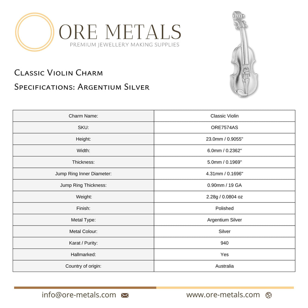 940 Argentium Silver - Classic Violin Charm