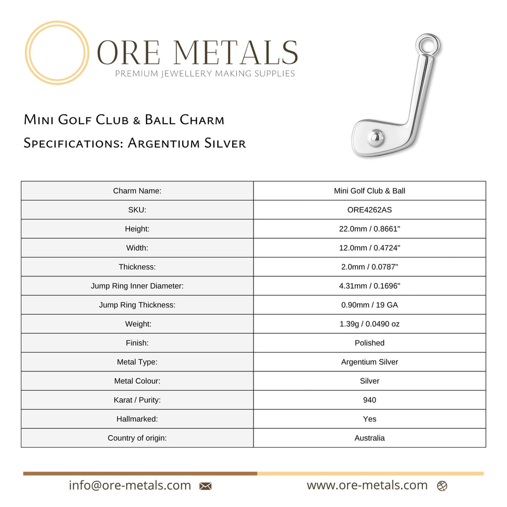 940 Argentium Silver - Mini Golf Club & Ball Charm