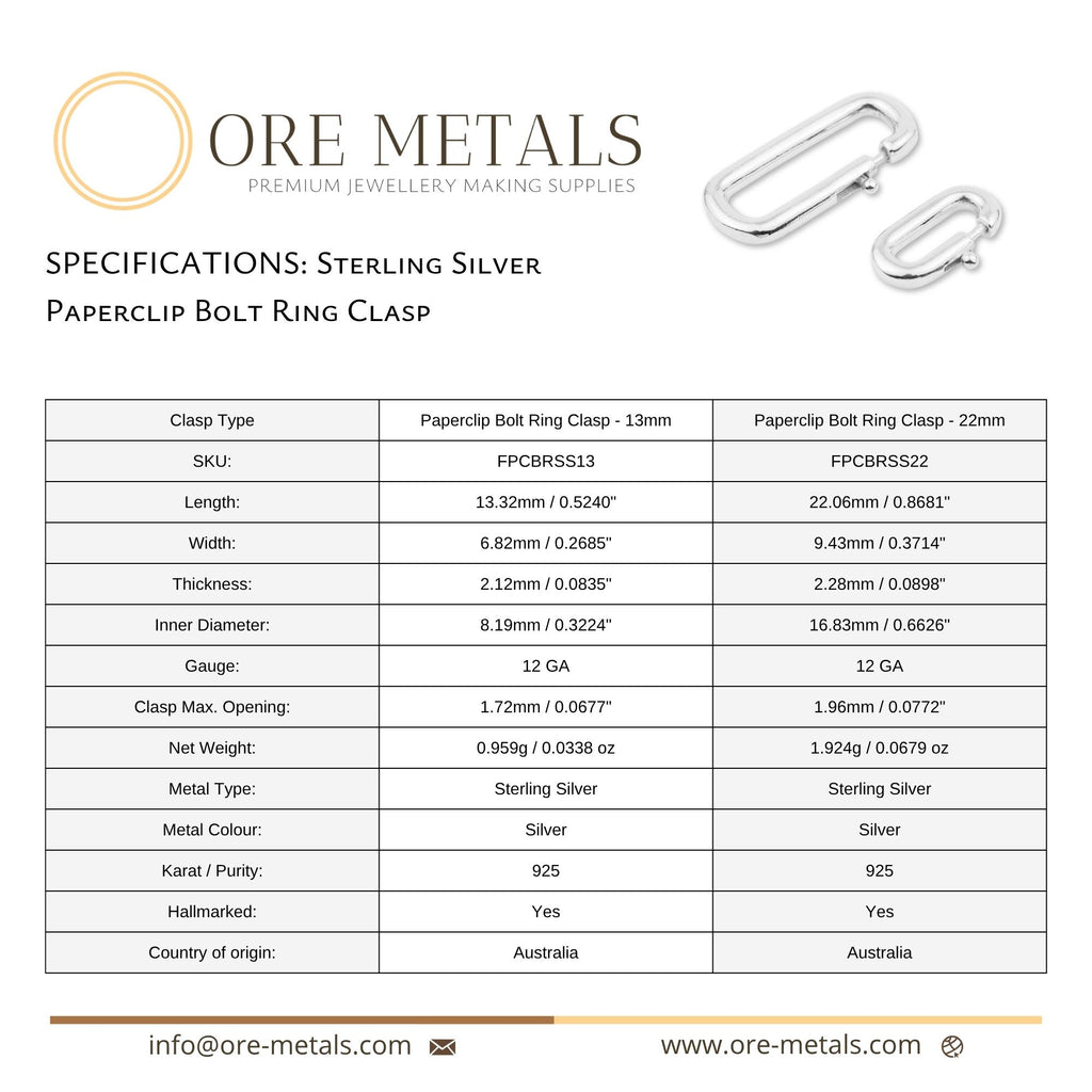 925 Sterling Silver - Paperclip Bolt Ring Clasps