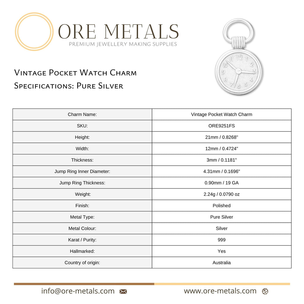 999 Pure Silver - Vintage Pocket Watch Charm