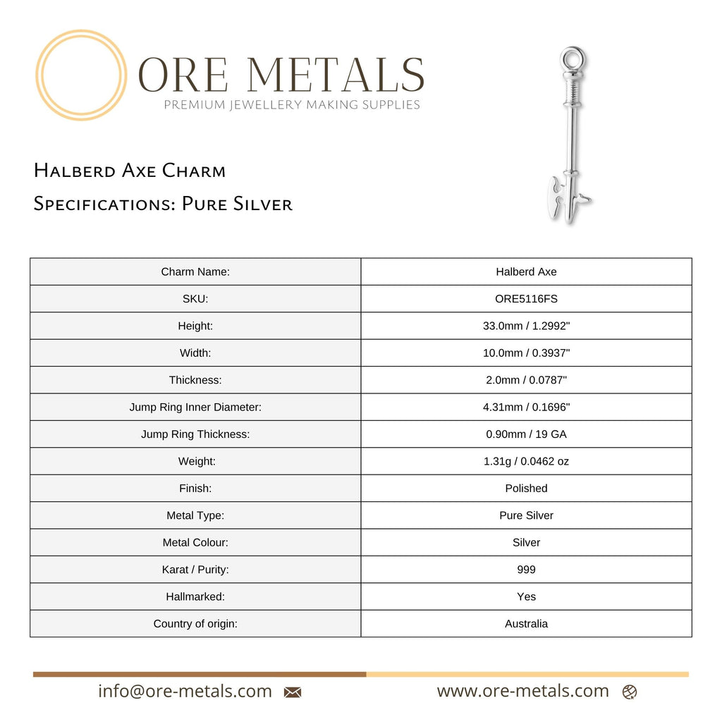 999 Pure Silver - Halberd Axe Charm